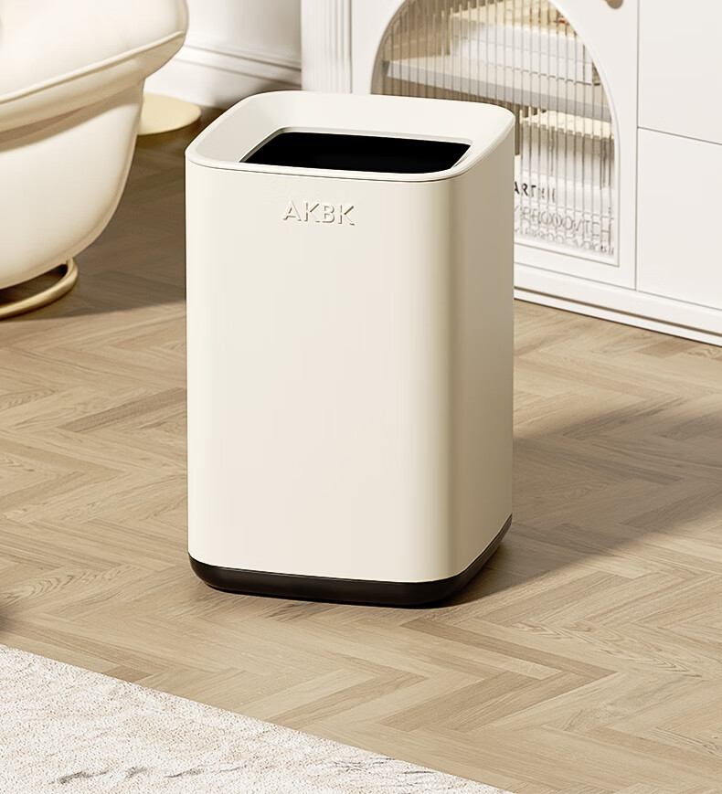 AKBK Stainless Steel Trash Can 15L Trendy Cream Style for Home Living Room Kitchen Light Luxury Hotel Office Large Square Lifting Lid 4