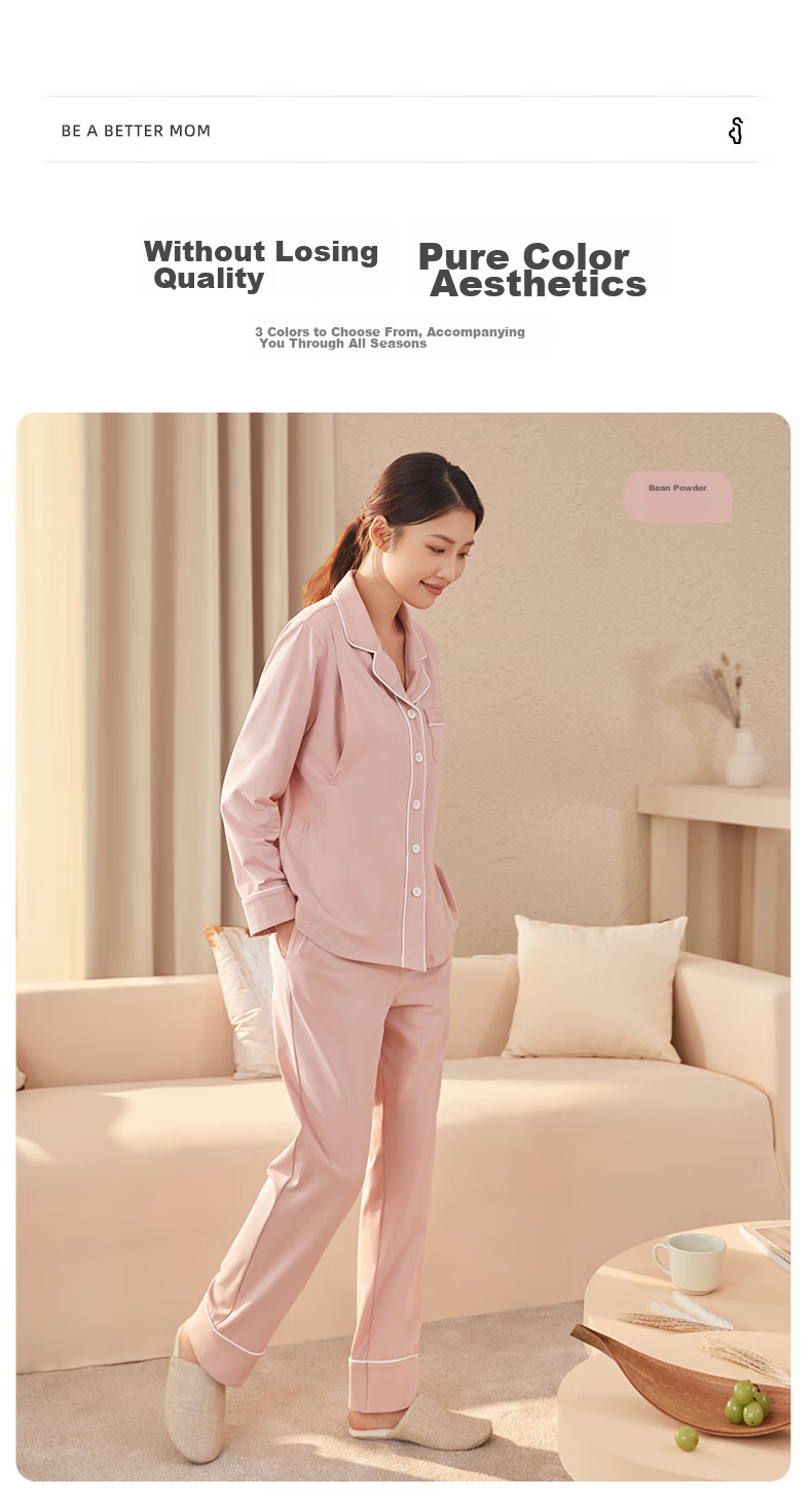 Shiyuejiejing Maternity Pajamas Spring And Autumn Cotton Postpartum Nursing Loungewear Set, Light Pink, Size M 13