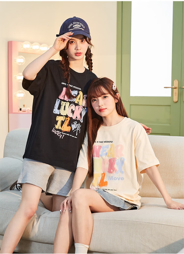 TonLion 2026 Women's Round Neck T-Shirt with Cute Graffiti Text on Front Chest, Soft Cotton Short Sleeve Tee 9