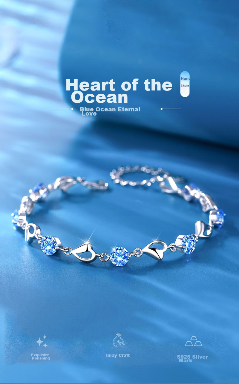ALLOVE Ocean Heart Pure Silver Bracelet for Women, 2026 New Style Birthday Gift for Women, High-End Niche Present for Girlfriend Or Wife 1