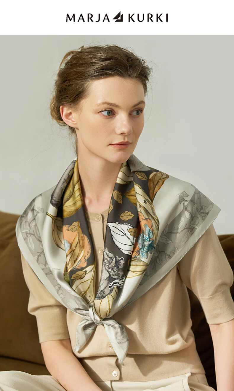 MARJA KURKI Mid-Autumn Festival Gift for Women's Mothers, Double-Sided Square Scarf, Mulberry Silk Shawl, Silk Scarf Gift Box Set, Autumn Persimmon Blue 1