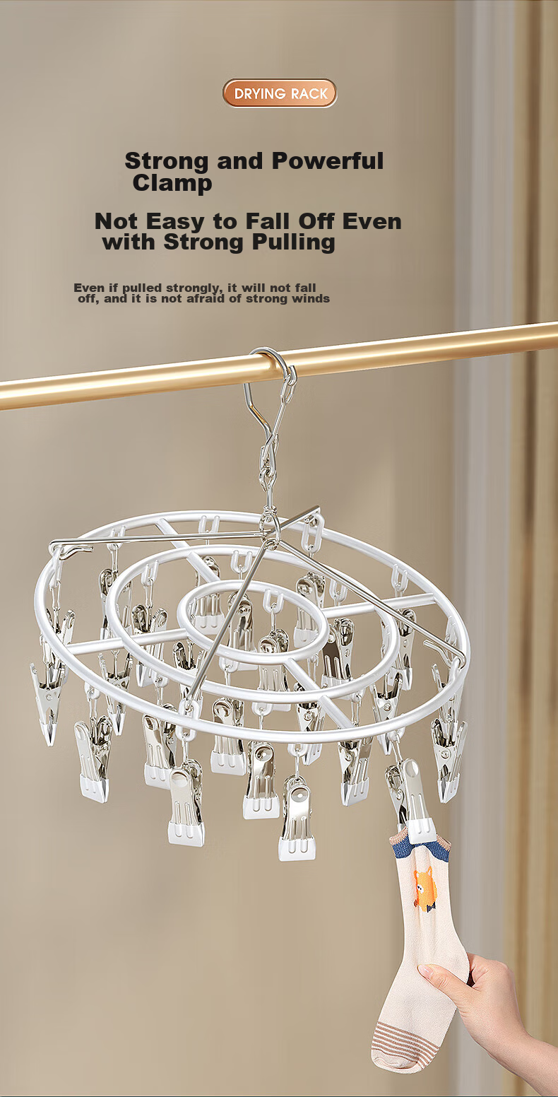 Jingxun Clothes Hanger with Sock Clips, 24 Clips Solid Multi-Head Drying Clips Multifunctional Windproof Sock Clips Round Gree 6