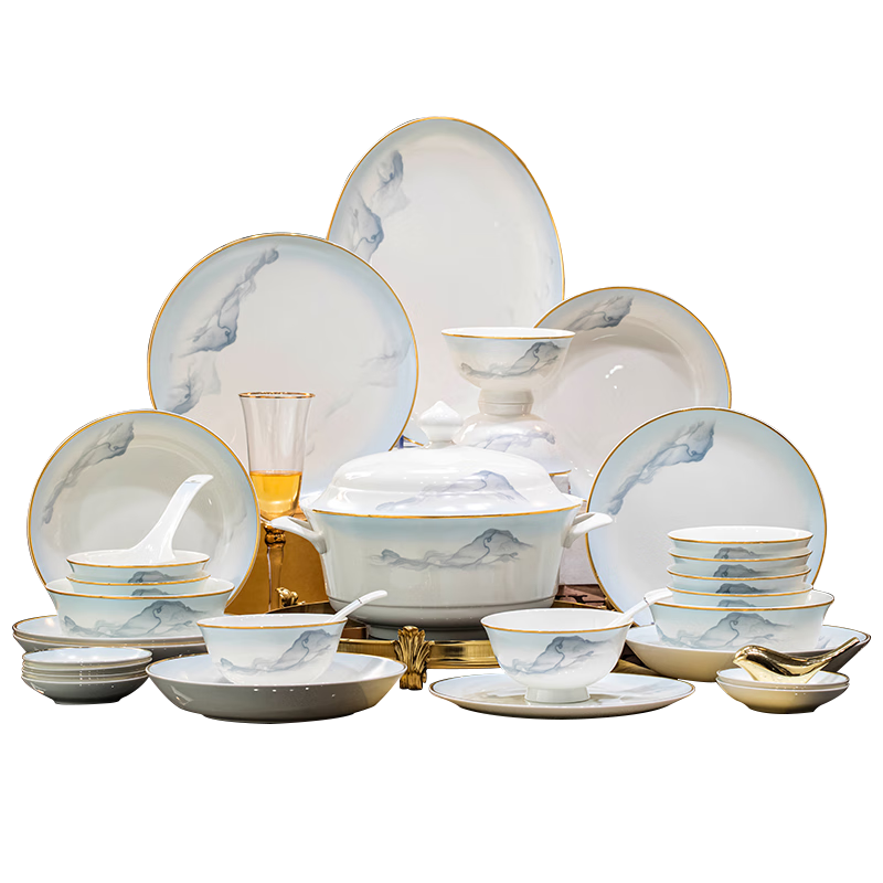 Chen Jing Dezheng Porcelain Bowl and Plate Set 2026 New High-Value Tableware Complete Dining Set for Housewarming Gift