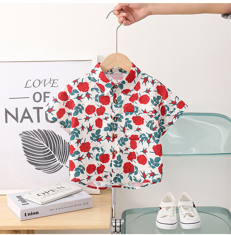 LUOBOBEIBEI Children's Shirt Summer Short-Sleeve Shirt Cool Boy Casual Dress Pants Set, Shirt Two-Piece Set, Size 140 8