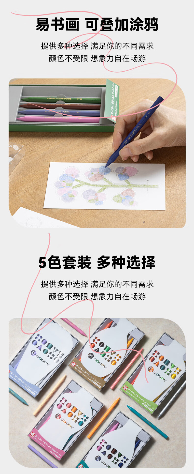 SAKURA ReCoupy Full-Core Non-Wood Colored Pencil Set for Beginners, Drawing Sketching Hand-Drawn Crayon Kit Gift - Can Draw Art And Sketch 4