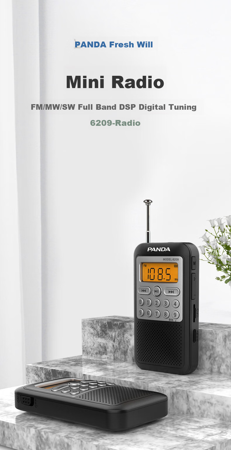 Panda 6209 Mini Radio, Full Band Portable, Card-Insertable, Elderly Gift, Rechargeable Semiconductor Stereo Broadcast 1