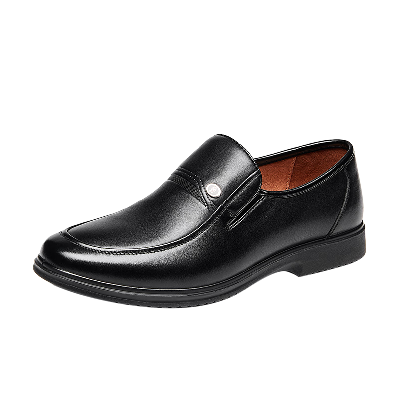 Kangnai Men's Shoes, Leather Shoes, Round Toe Slip-On Formal Shoes, Comfortable Loafers for Middle-Aged And Elderly Fathers, Business Casual Shoes, Size 44