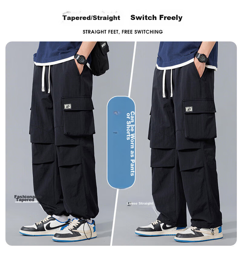 Dingfengbaoluo American-Style Cargo Casual Pants for Men, Spring And Summer Trendy Versatile Loose Paratrooper Tactical Trousers, DDF32 Black M 2