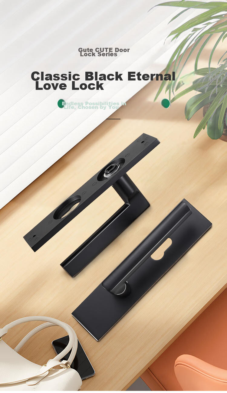 GUTE Door Lock, Interior Bedroom Door Lock, American Black Bathroom Solid Wood Door Handle, Home Lock Hardware 1
