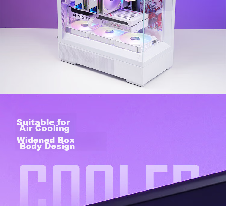 Aigo Starry Sky White ATX Gaming Desktop Computer Case with Dual 360mm Water Cooling Support, 9.6-Inch HD Screen, 270° Panoramic View, And 5090 Graphics Card 8