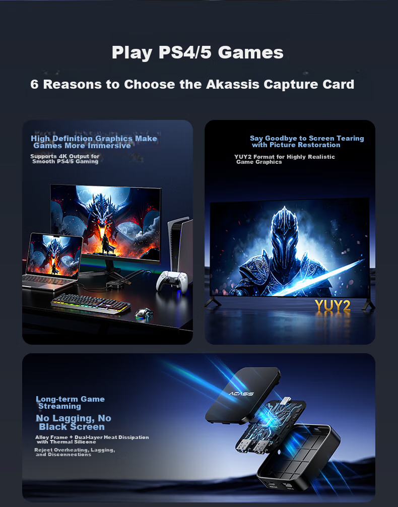 Acasis Video Capture Card, 4K 30Hz Loop-Out Low Latency, Suitable for Sony Canon Cameras, DJI Switch/PS5/NS Computer Games, Live Streaming, Douyin Recording, VC-005 4