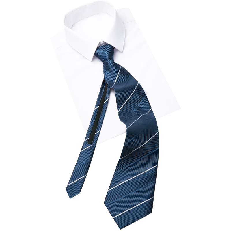 Luomeng Men's Business Necktie, 8cm No-Tie Striped Wedding Zipper Tie, Gift for Husband Or Boyfriend, Navy Blue, Gift Box Packaging
