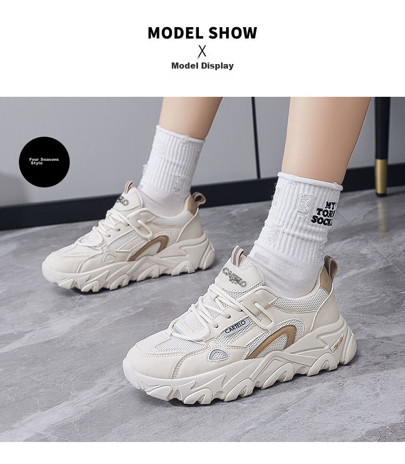 CARTELO Women's Casual Shoes, Summer Breathable Dad Shoes, Women's Sneakers, Casual Running Shoes, Women's 0858 Beige, Size 36 9