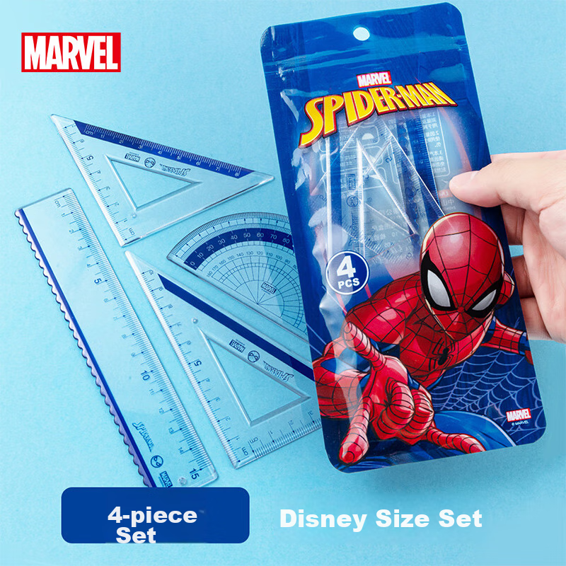Disney Student Ruler Set with Straight Ruler, Triangle Ruler And Protractor Combination Pack Children's Exam Drawing Stationery Ruler Set Spider-Ma