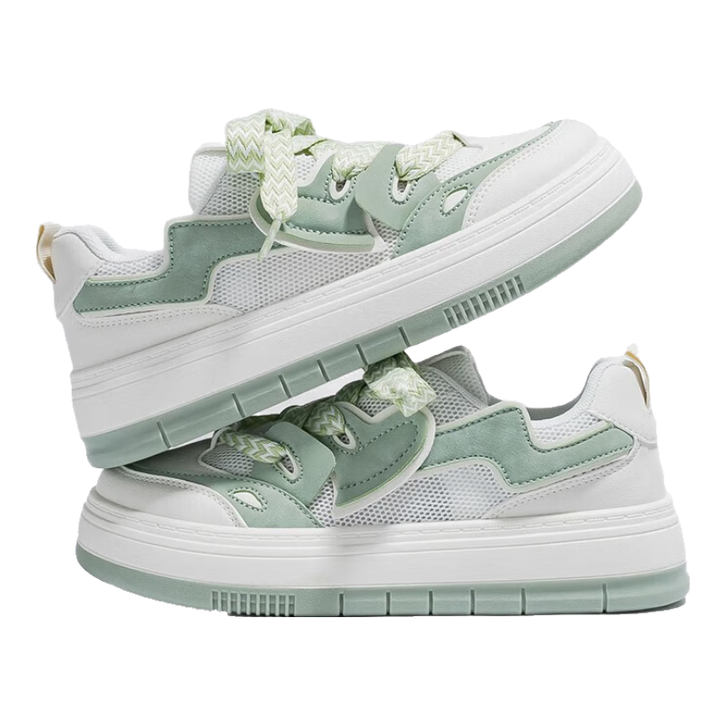 Huili Women's Breathable Mesh Sneakers, Versatile Lightweight Casual Shoes, Beige/green [Mesh Style], Size 38