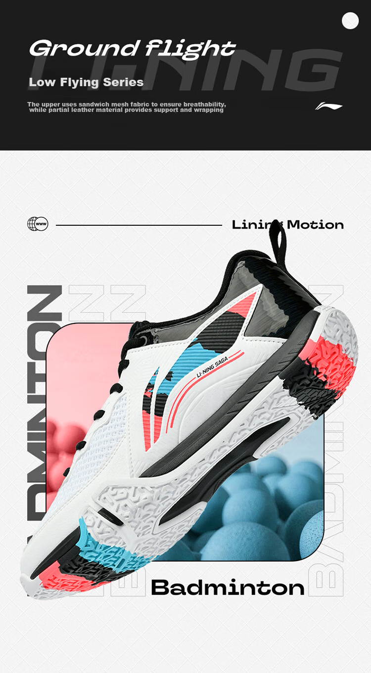 Li-Ning Badminton Shoes for Men And Women, Ground-Hugging Flight LITE Wide-Fit Training Competition Shuttlecock Shoes Second And Third Generatio 1