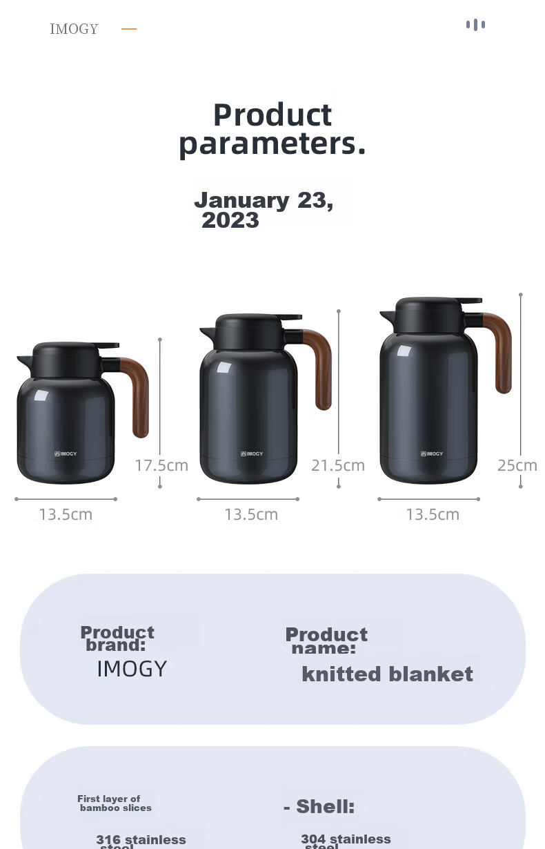 IMOGY IMOGY Insulated Thermos for Home Use, Tea Steeping Pot with Temperature Display, Hot Water Kettle, 316L Stainless Steel Steeping Pot, Warm Water Jug 16