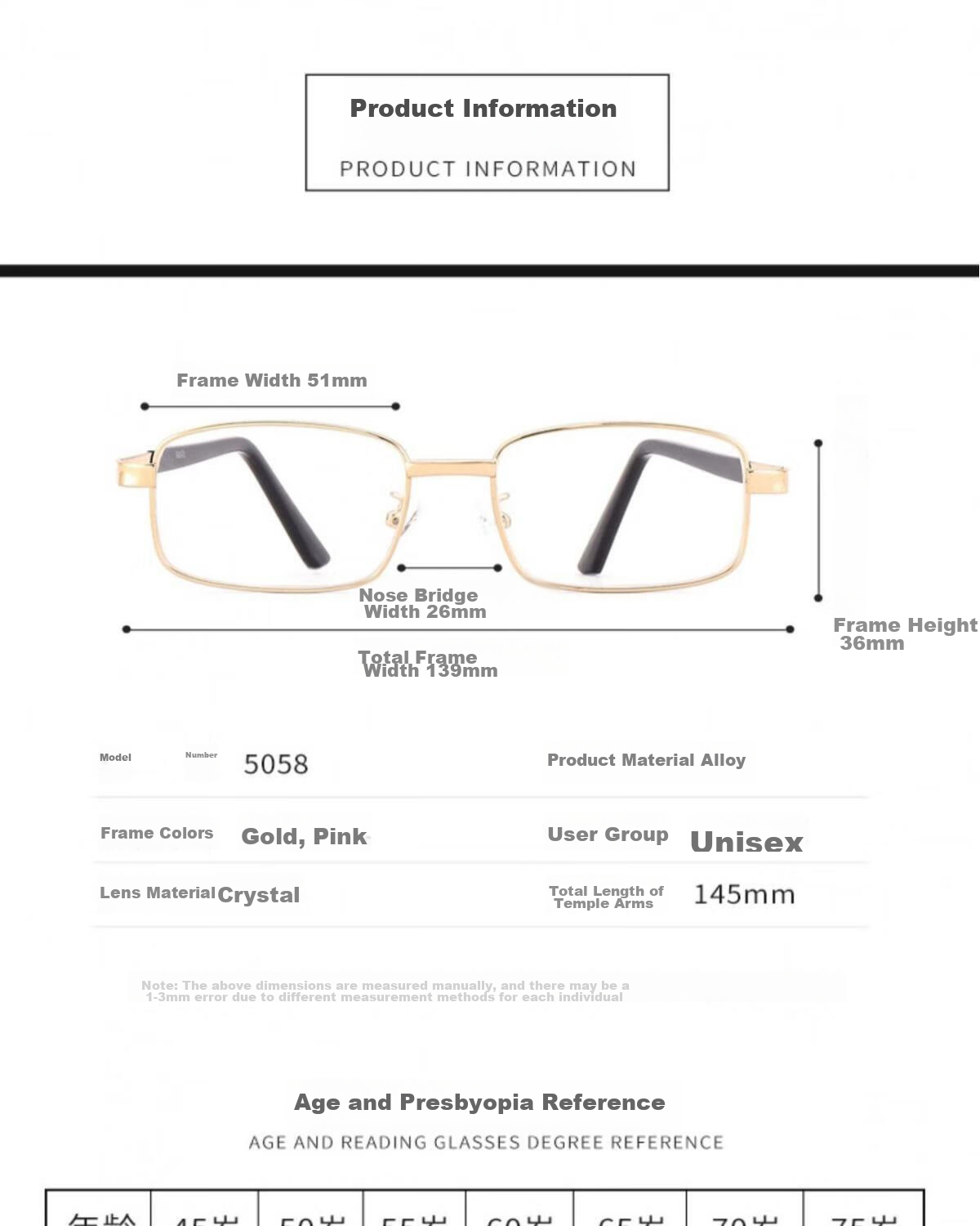 LESCA LUNETIER High-Quality Reading Glasses with Crystal Lenses for Middle-Aged And Elderly Men And Women, High-Definition Eyewear, Gold with Crystal Lens, 150 Degrees 12