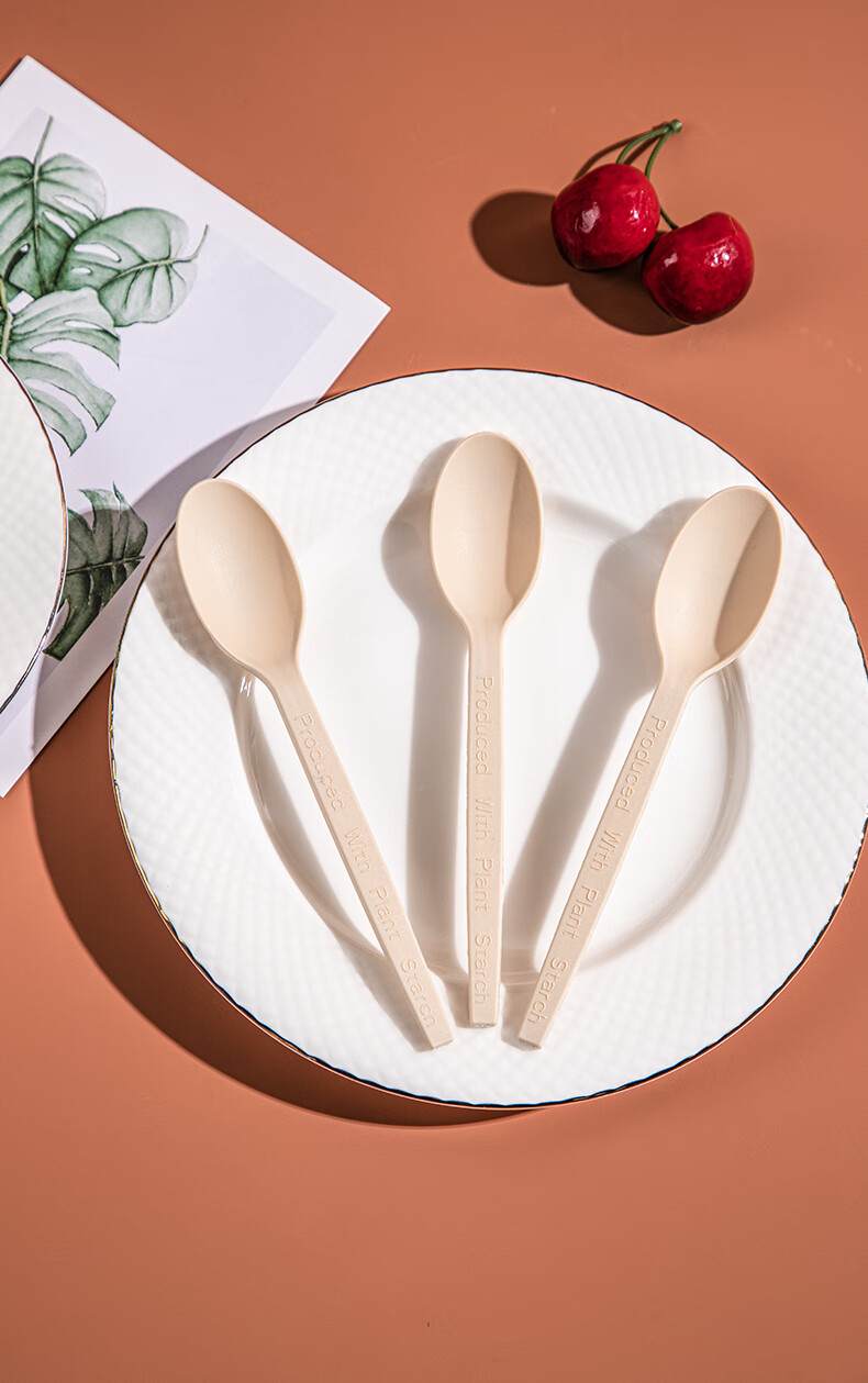 Yunlei Long-Handled Corn Starch-Based Biodegradable Soup Spoons, 50 Disposable Thick Spoons, Rice Spoons, Dessert Spoons 9