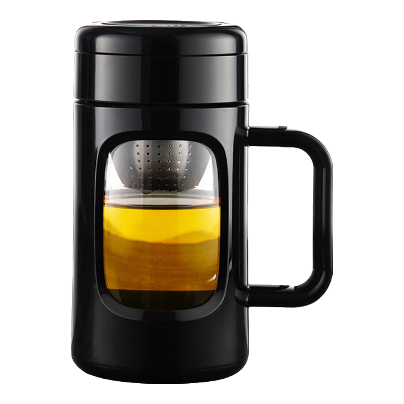 Fuguang Glass Cup for Men And Women, Office Double-Layer Large Capacity Water Bottle with Handle, Tea Infuser Mug with Tea Strainer