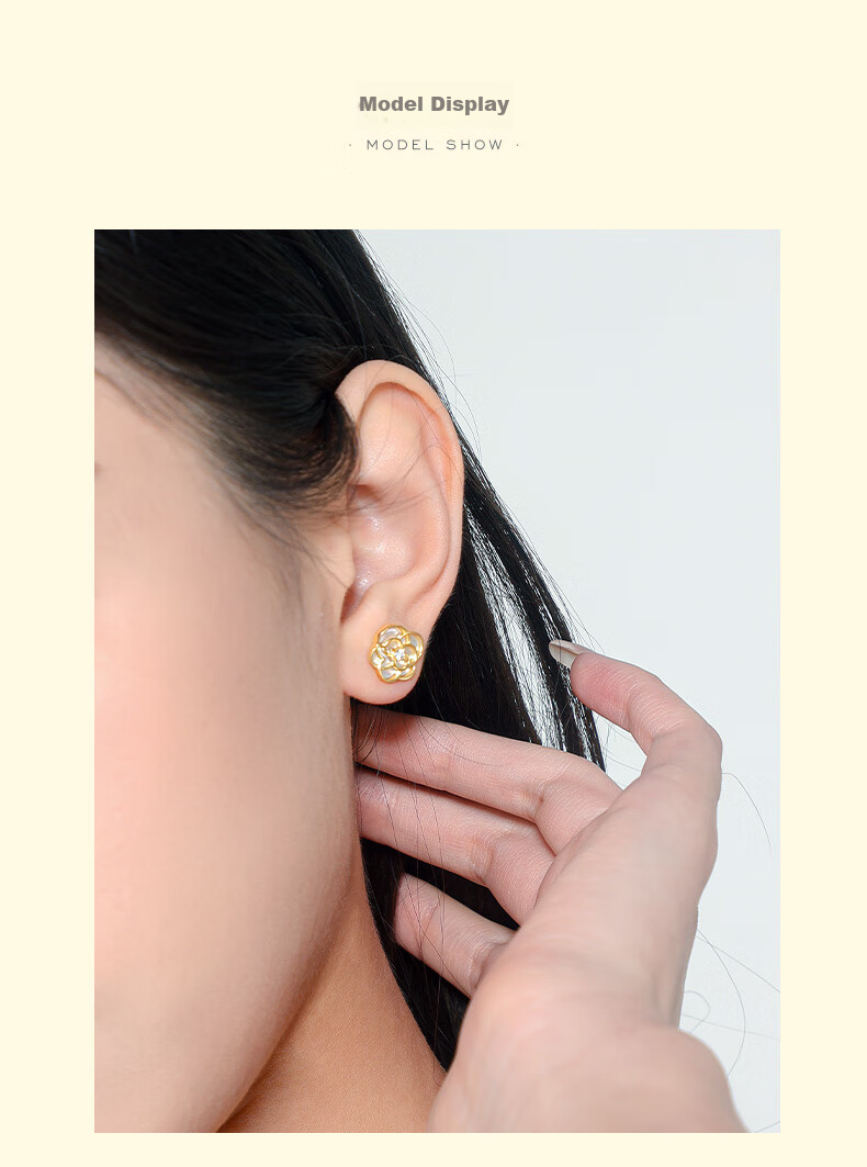 CHOW TAI SENG [Birthday Gift] Camellia Mother-Of Stud Earrings for Women, Elegant Niche Design Silver Earrings for Girlfriend 6