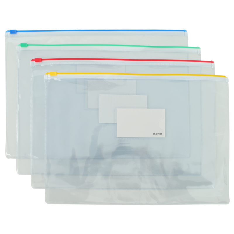 TANGO File Folders, A4 Colorful Edge Transparent Document Sleeves, Zipper Pouches, 12 Pieces/pack, Financial Storage Pouches, Study Material Bags, Office Supplies, Stationery, Invoices