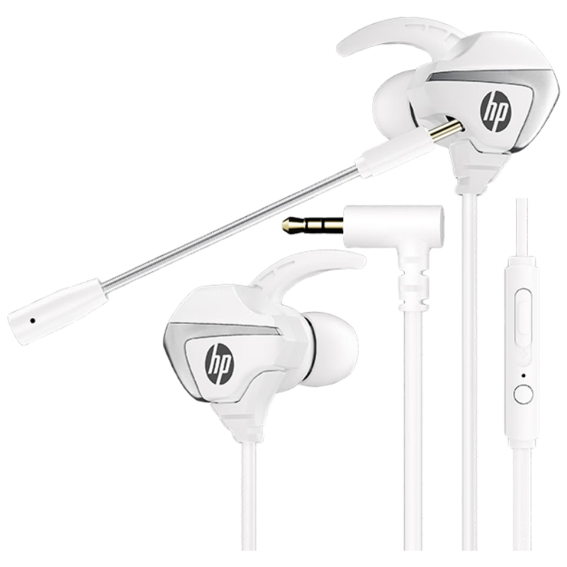 HP DHH-3113 Wired Gaming Headset In-Ear Headphones with Microphone Smart Noise Cancellation Mic for Mobile Phone Computer E-Sports Bass-Enhanced PUBG Music Headphones White