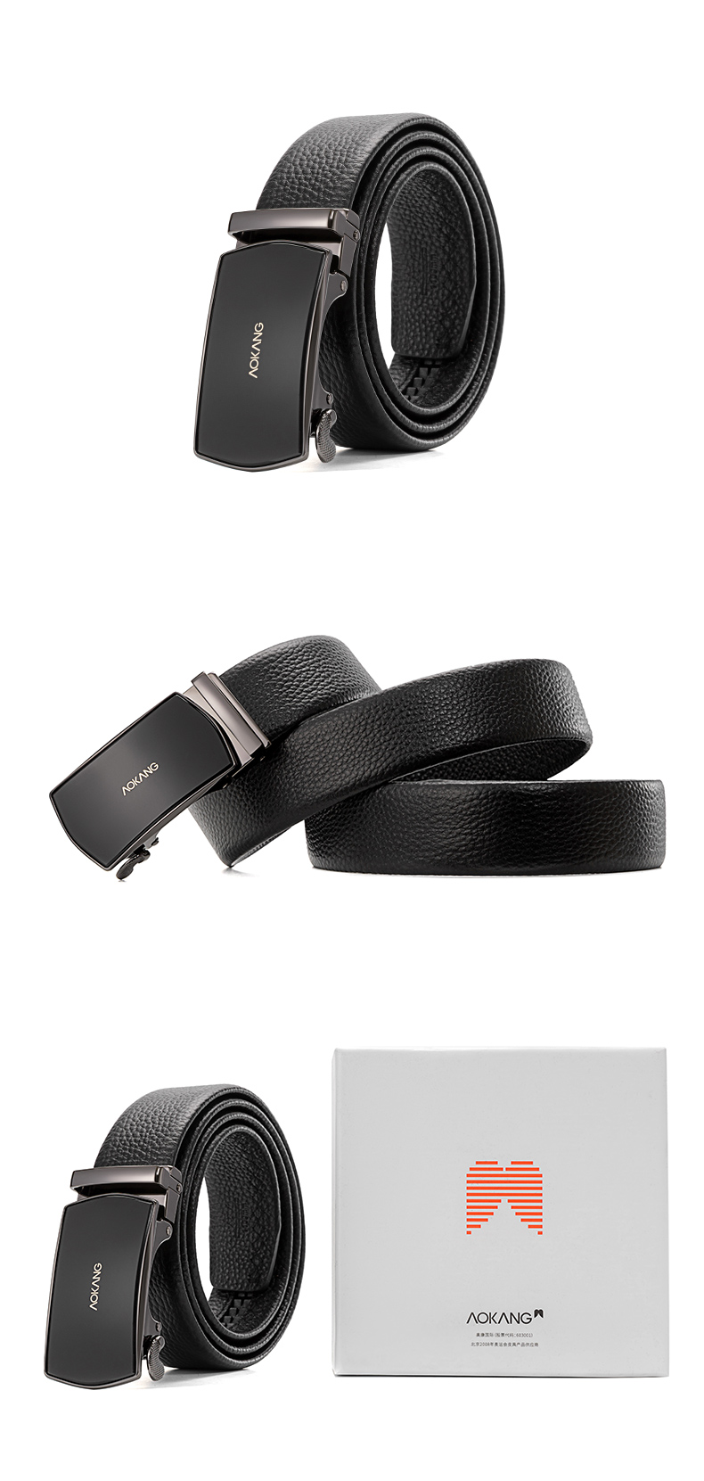 Aokang Men's Belt, Top-Grain Leather, Automatic Buckle, Business Trouser Belt, Birthday Gift for Husband 12