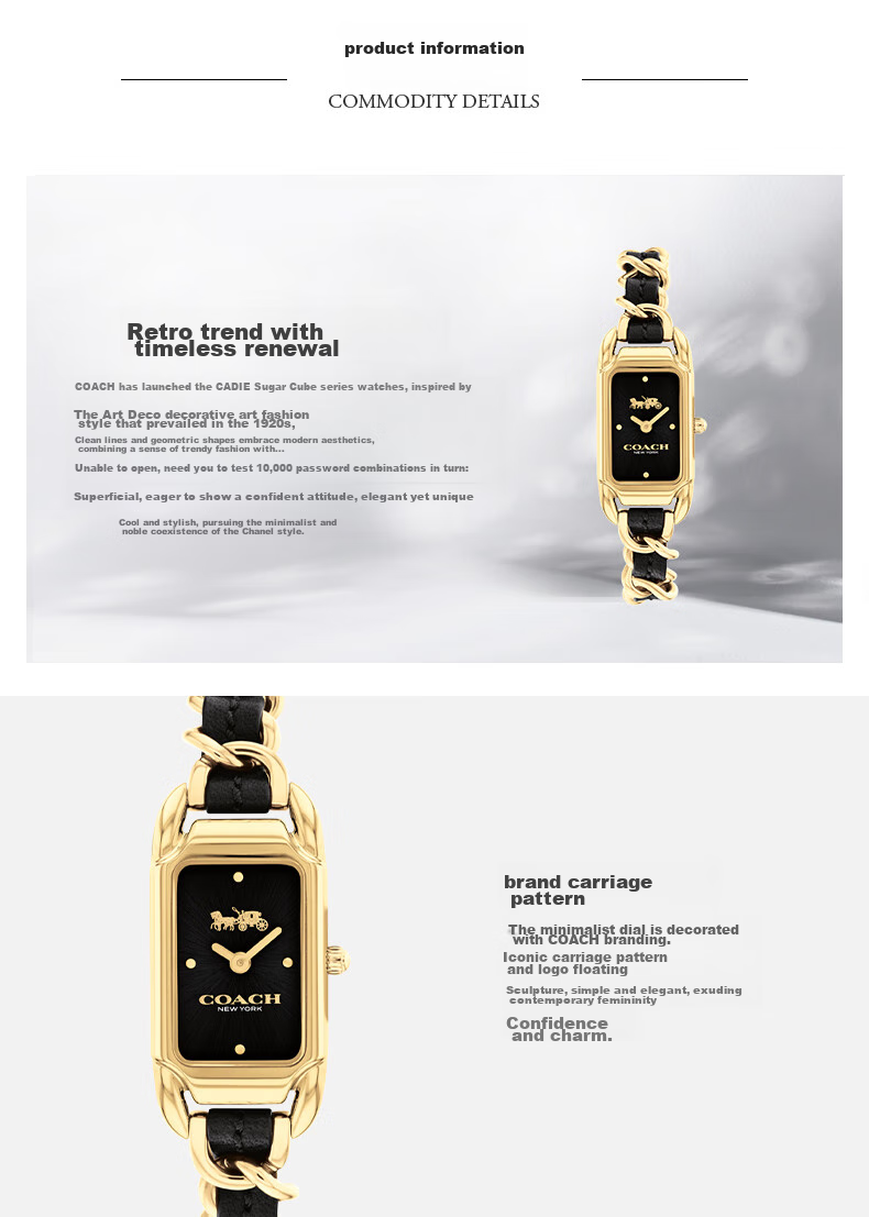 COACH CADIE Series Leather Strap Quartz Women's Watch 14504281, Khun Xue'er Style, Gift/giving 3