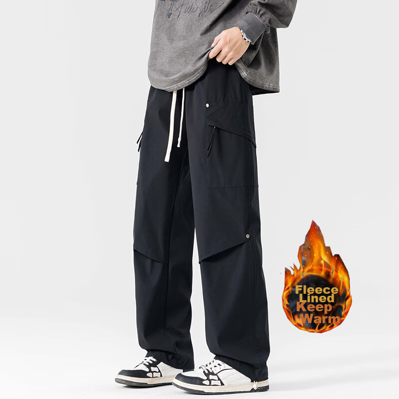 Dingfengbaoluo Casual Pants for Men, Summer Loose-Fitting Trousers, Quick-Dry Sports American-Style Outdoor Cargo Pants, 2416 Black M 2