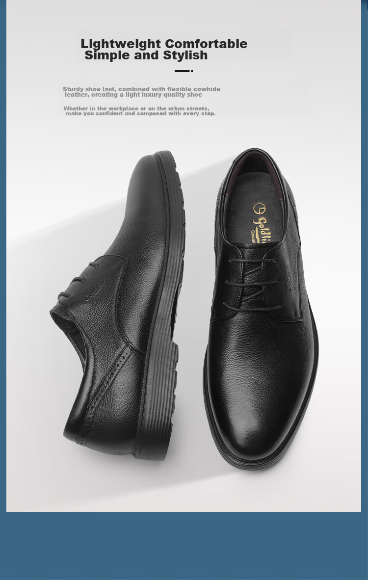 Goldlion Men's Shoes, Business Formal Shoes, Autumn Simple Lace-Up Dress Shoes, Lightweight Leather Shoes, 59674007501A, Black, Size 40 4