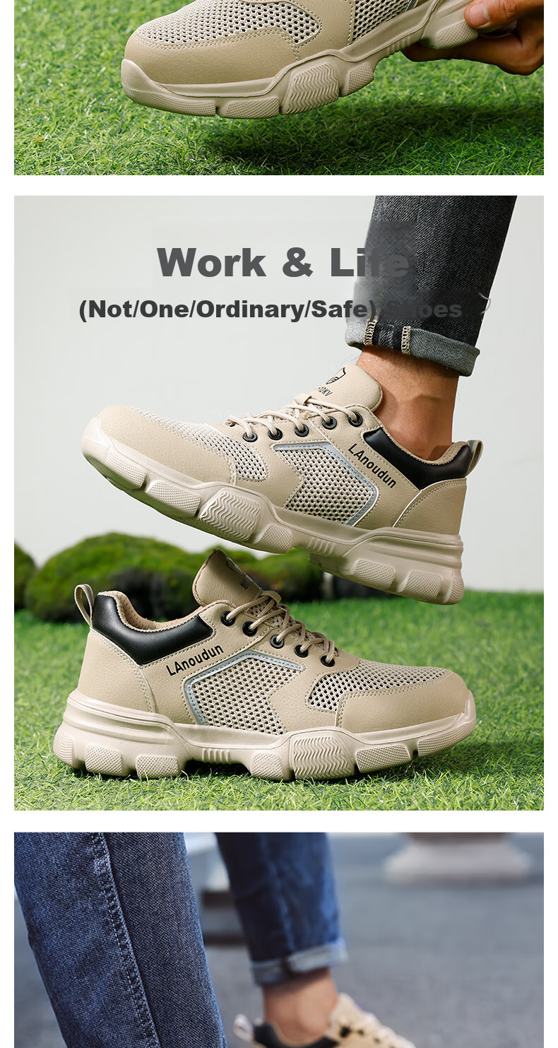 Lanoudun Safety Shoes for Men, Breathable, Lightweight, Soft-Soled, Comfortable, Steel Toe Cap, Anti-Smashing, Anti-Puncture, Safety Work Shoes DL232 Size 44 15