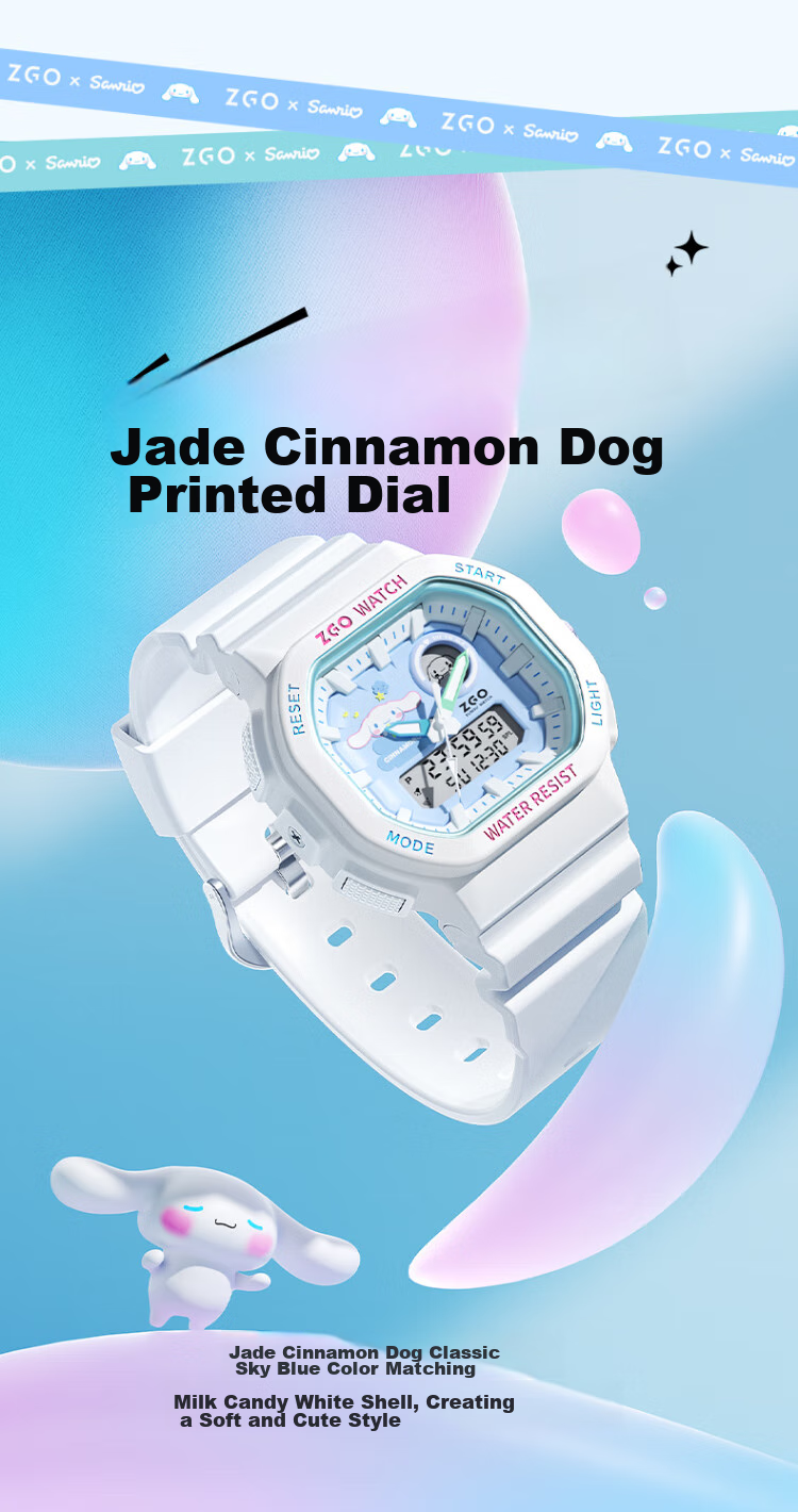 ZGO x Sanrio Student Watch for Girls, Electronic Sports Wristwatch for Middle and High School Students, High-Value Design, 810 Pudding Dog 5