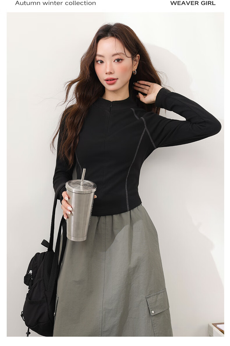 MJ STYLE Colorblock Half Turtleneck Thin Fleece Base Shirt Women 2026 Autumn Winter New Half-Zip Stand Collar Waist Slimming Long Sleeve Top 5