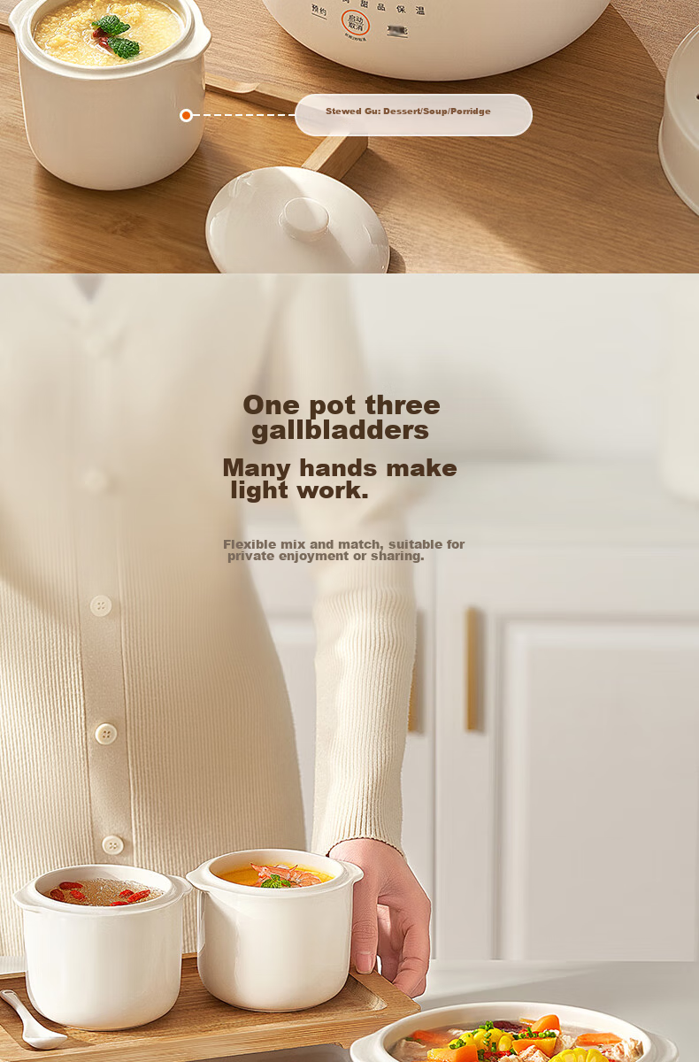 Joyoung Electric Stew Pot, Double Boiler, Multi-Functional Pot, Baby Food Cooker, Soup Pot, Bird's Nest Stew Pot, Soup Stew Pot, Steamer, One Pot with Three Inner Pots GD187 3