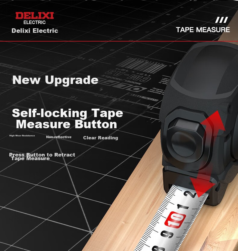 DELIXI ELECTRIC Steel Tape Measure, Household Wear-Resistant Drop-Proof High-Precision Self-Locking Ruler, Carpentry Ruler for Renovation Measurement, Steel Tape Measure 5*19 11