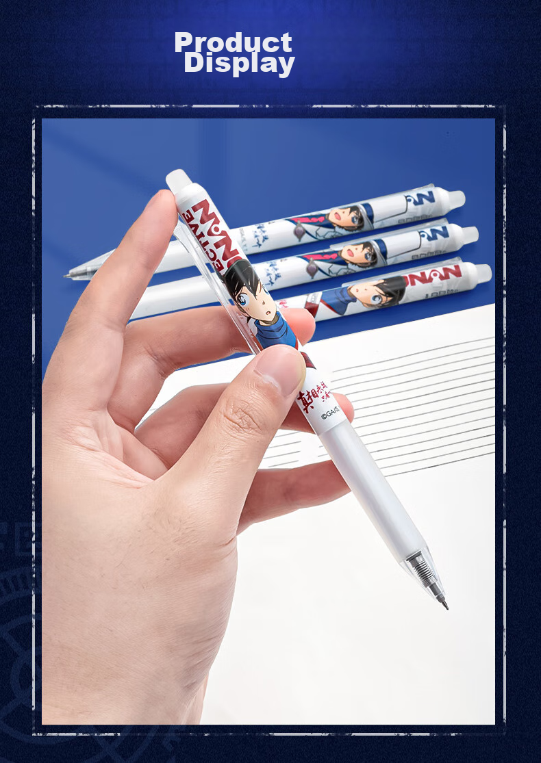 AIHAO [Back to School Essential] Detective Conan Co-Branded Elementary School Student Retractable Erasable Pen, ST Tip 0.5mm, Erasable Gel Ink Pen, Hot Erasable Pen, Crystal Blue, D2222 12