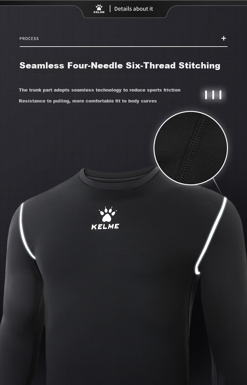 KELME Men's Sports Compression Shirt, Outdoor Warm Fleece-Lined Base Layer, for Running, Training And Fitness, Black, Size S 4