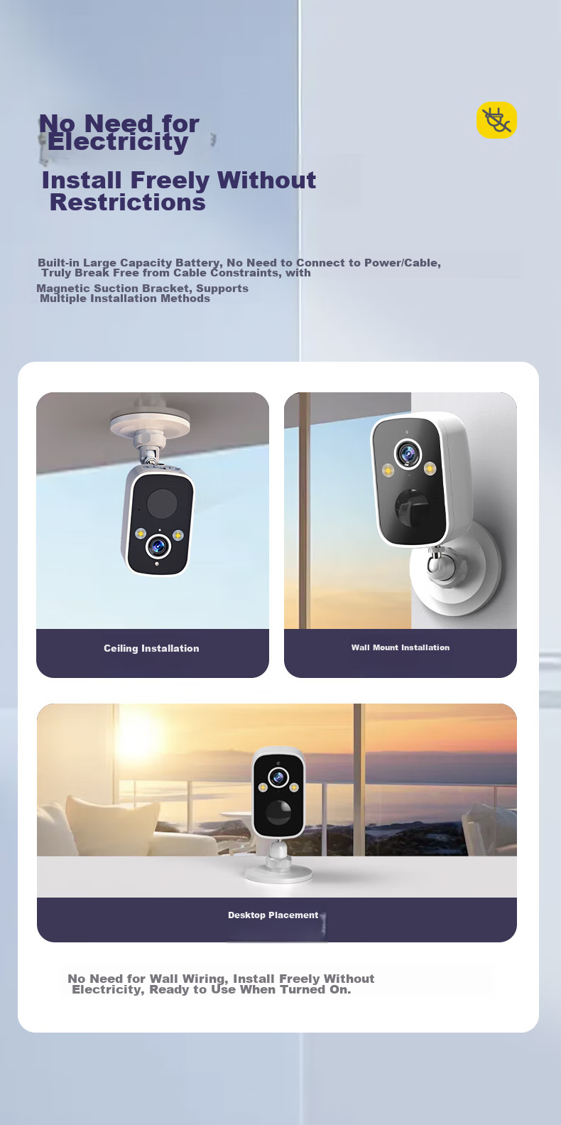 Boorgeel Wireless Camera, No-Plug Home AI Doorway Surveillance, Rechargeable Battery, Large Capacity, Long-Lasting Battery Life, WiFi, Remote Mobile Phone Calls, Night Vision, Outdoor Waterproof 3