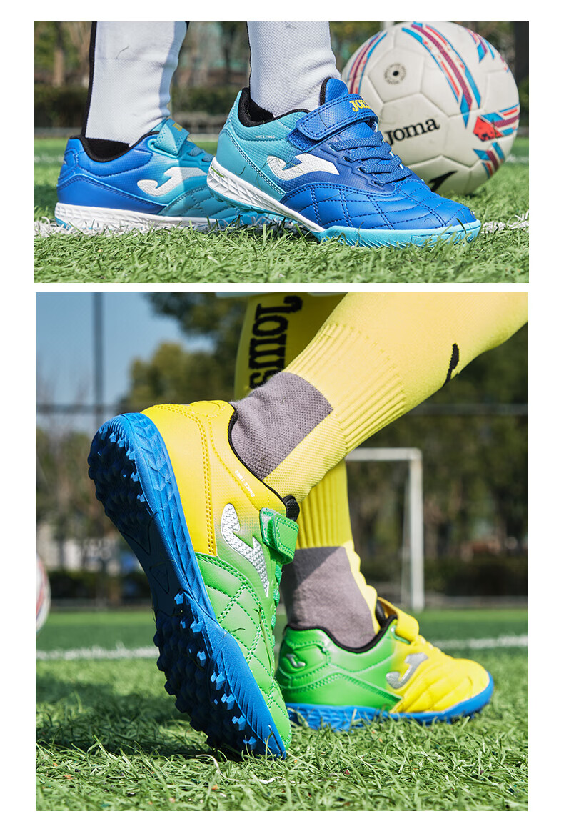 JOMA Velcro Children's Soccer Cleats, Molded Studs for Boys And Girls, Youth Student TF Football Training Shoes, Yellow-Green, Size 29 10