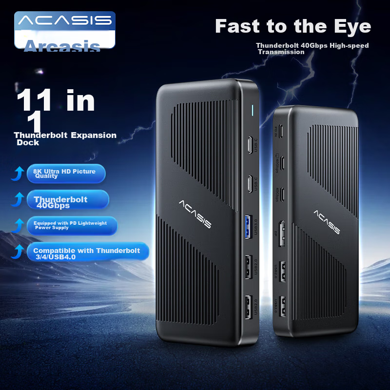 Acasis USB4 Expansion Dock, Desktop Hub, Ultra HD 8K Triple Display, Dual Output, Desktop Office Expansion Dock, Thunderbolt Compatible with Apple And Huawei, for Laptops, DS-9003