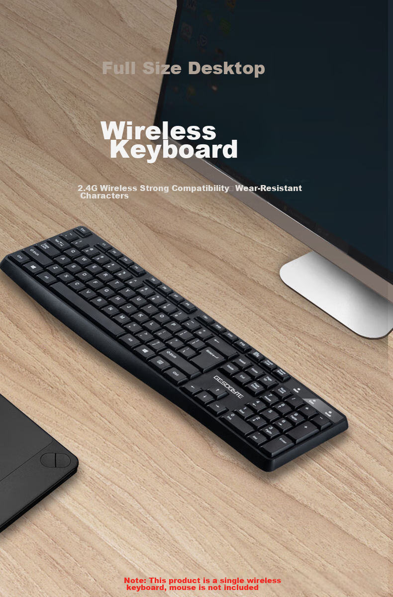GESOBYTE Wireless Keyboard, Quiet Low-Noise Office Keyboard, Compatible with Desktop And Laptop, Built-In Receiver Plug-And K139W Battery Version, Black 1