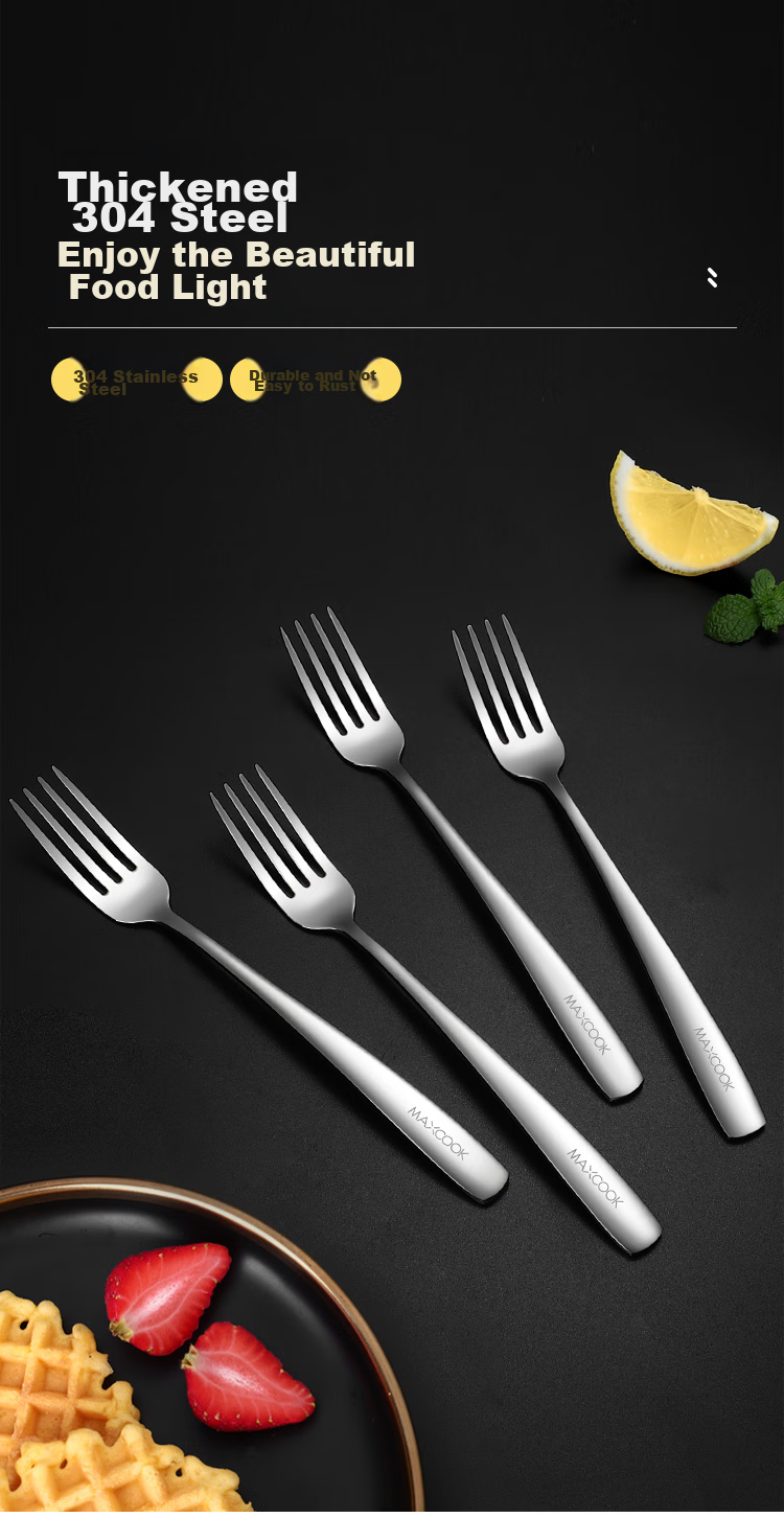 MAXCOOK 304 Stainless Steel Forks, Table Forks, Fruit Forks, Tableware Set, Dessert Soup Spoons, Mixing Spoons, 4-Piece Set MCGC4513 1