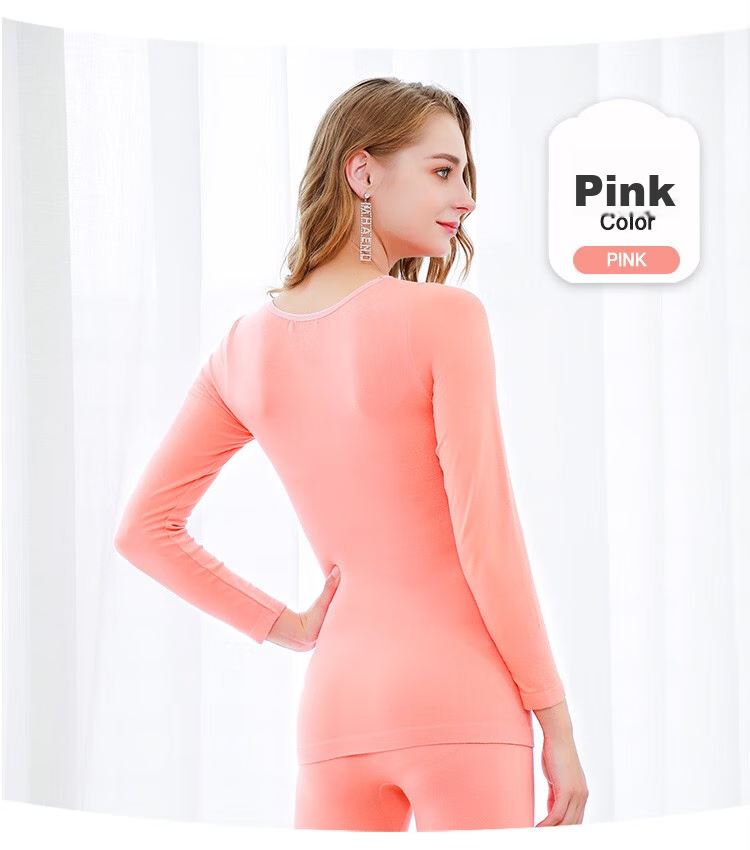 LangSha Women's Autumn Underwear Set, Lace Body-Shaping Seamless Slim-Fit Thin Thermal Underwear Base Layer, Pink New Arrival 17