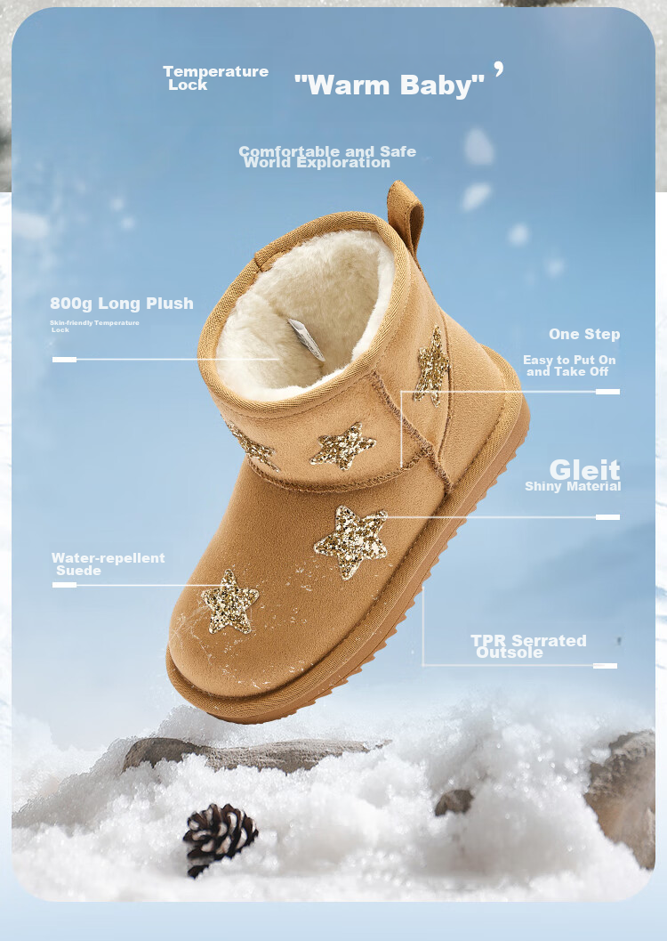 BALABALA Children's Snow Boots, Girls' Fleece-Lined Mid-Calf Boots, Winter Boots, Non-Slip Cotton Boots 2