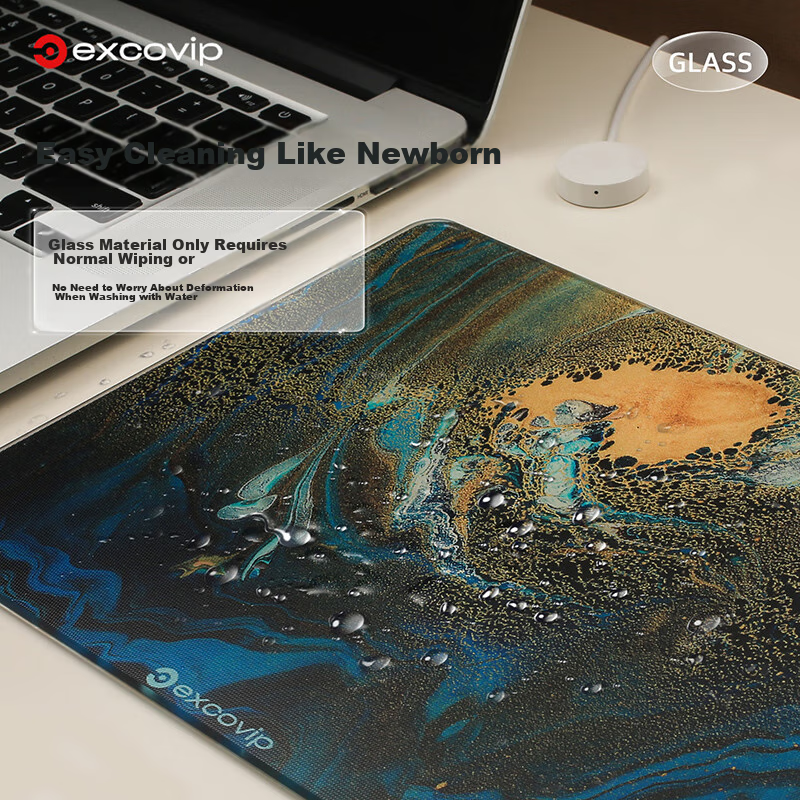 EXCO Glass Mouse Pad, Photovoltaic Professional E-Sports Gaming Mouse Pad, Hard Colorful Pad, Computer Office Laptop Small And Medium Size 250*200mm, Gold Marble 0094 9