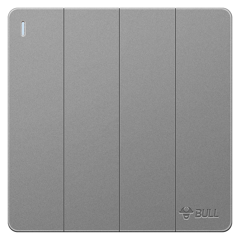 BULL Switch Socket G12 Series, Four-Gang Single-Control Switch, 86-Type Concealed Installation Large Panel G12K411, Space Gray