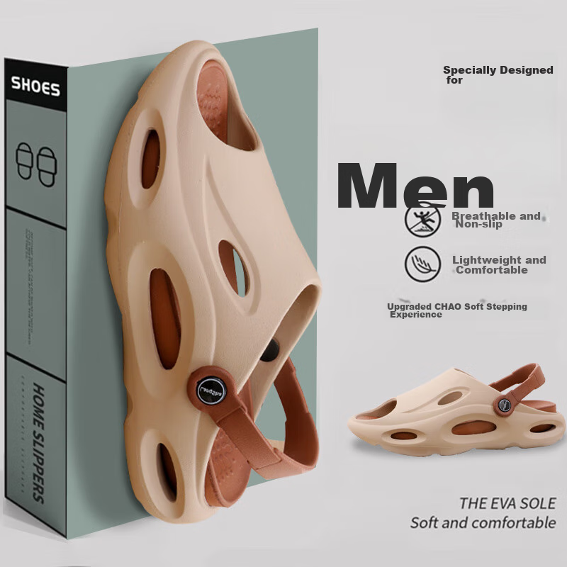 LangSha Men's Perforated Sandals, Outdoor Driving Sandals, Thick-Soled Non-Slip Slippers with Comfortable Feel for Beach Wear