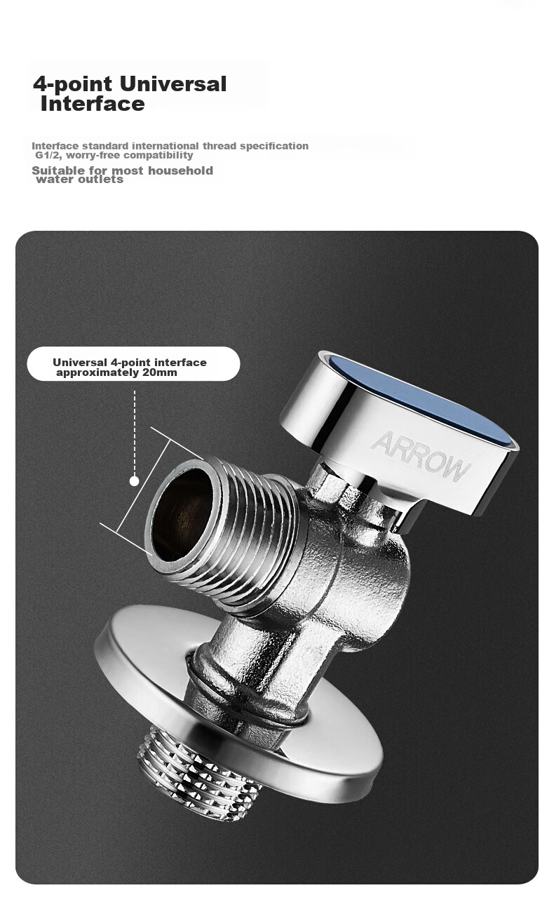 ARROW Copper Angle Valve, Spherical Valve Core, Full-Open High-Flow Ball Valve, Gas Water Heater, Wall-Mounted Boiler, V-Shaped Valve AE5280CP-C 9