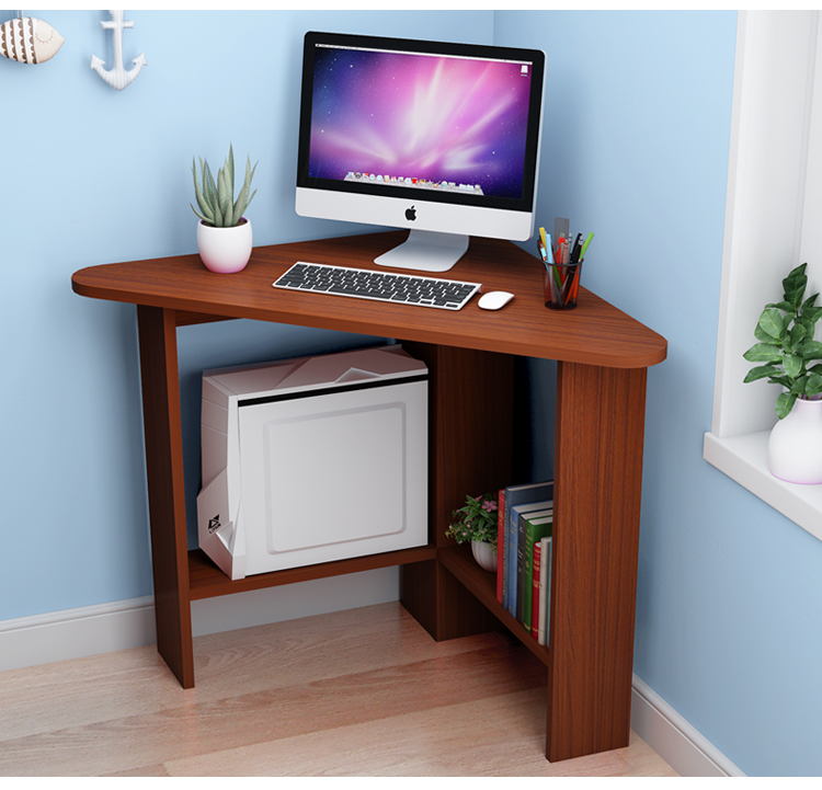 KULIN Computer Desk, Corner Desk with Storage Shelf, Triangular Desk for Small Spaces, Walnut Color 16
